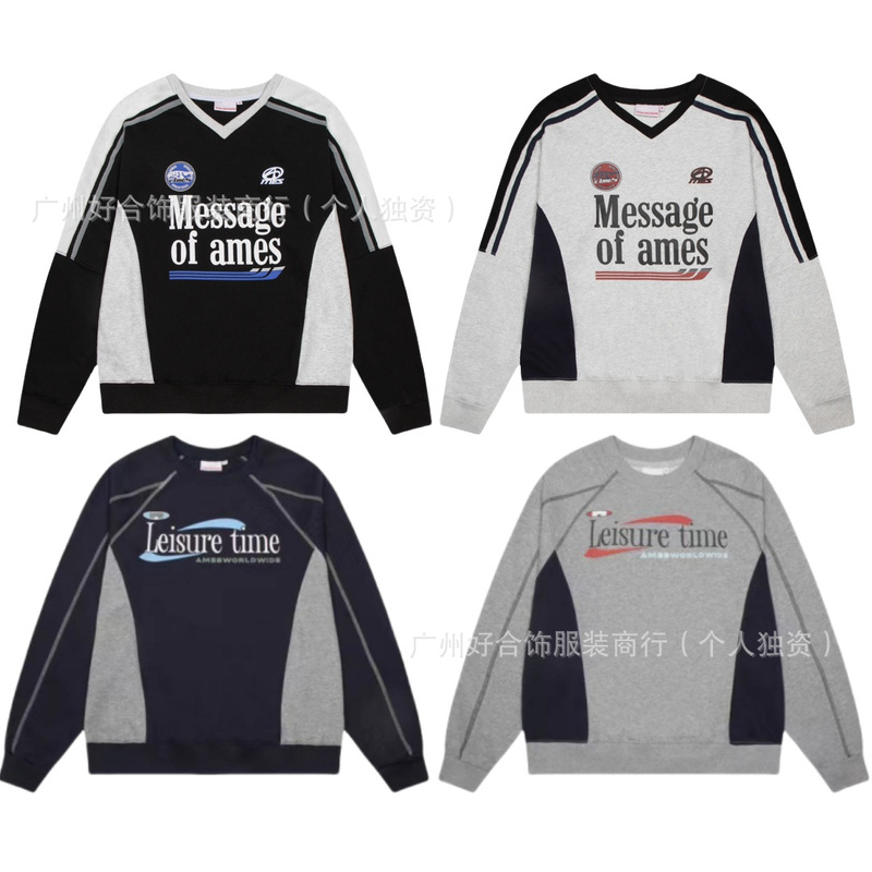 Yin Jinghan's Same Style Korean Ames Sweatshirt for Women American Retro Preppy Style Round Neck New 25Fw Sweatshirt Sale