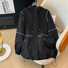 300斤大码女装胖mm韩版冲锋衣撞色中长款风衣外套2024秋季新款