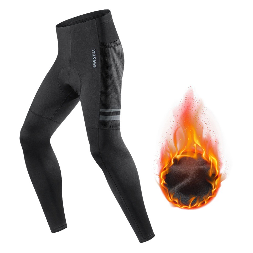Wosawe Winter Fleece-Lined Cycling Pants, Warm and Cold-Proof, High-Elastic Tight-Fitting Sports Pants, Men's Cycling Pants