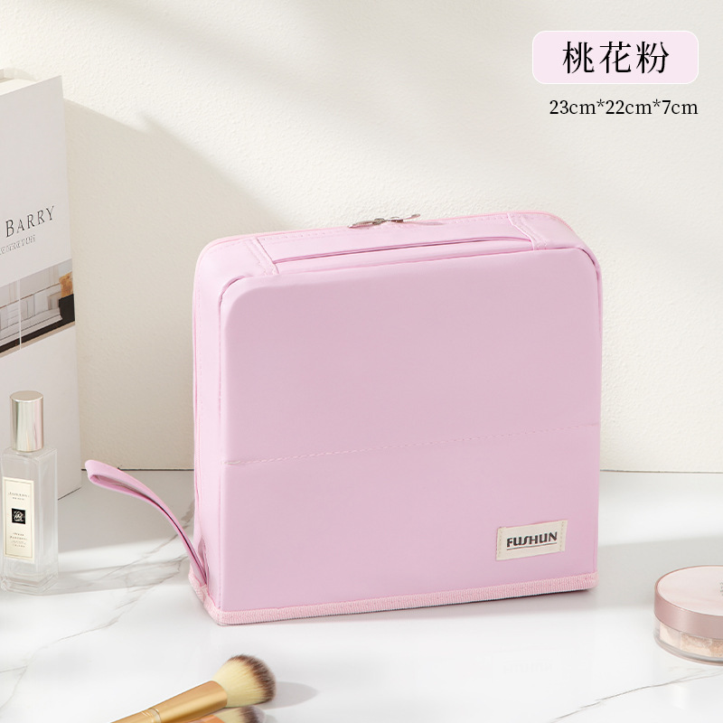 2025年新型PU化粧ポーチ 大容量 ハンドバッグ型 持ち運び便利 旅行必需品 分割式ペンケース 洗面用具入れ