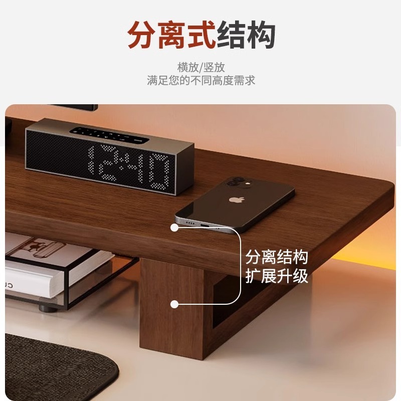 無垢材高架デスクトップコンピュータモニターノートブックデスク収納ラックデスクトップ収納ラックスタンド|undefined