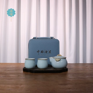 天青汝窑汝瓷茶壶套组家用功夫茶具一壶两杯陶瓷泡茶套装伴手礼