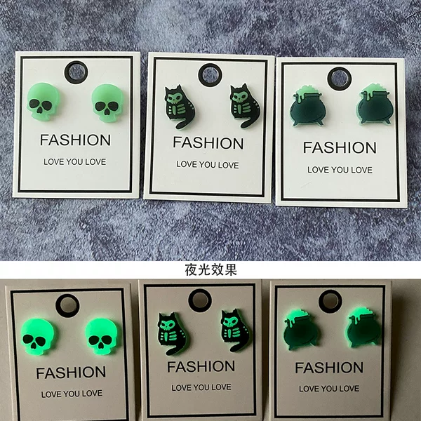 Cross-border Halloween ghost cat luminous stud earrings holiday cute horror female earrings European and American new gift jewelry