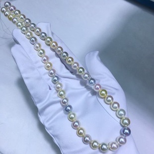 Natural Seawater Akoya Candy-Colored Seawater Pearl Necklace 8-8.5mm Perfectly Round, Extremely Bright and Extremely Flawless