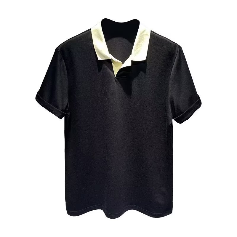Verano 2024 nuevo estilo de contraste de color de solapa versión de la camiseta coreana tendencia nuevo estilo simple camisa Polo de hombre camisa de media manga