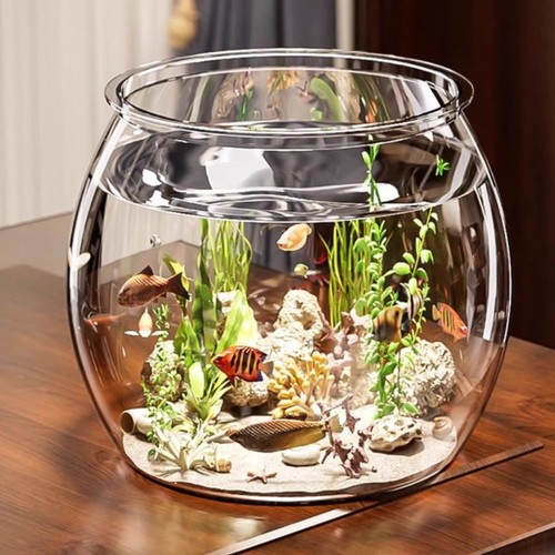Transparent plastic imitation glass round anti-slip small fish tank, one-piece molding, living room small desktop decorative mini