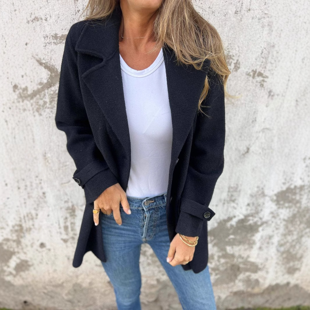 Autumn/Winter Women's Woolen Coat With Loose Collar, Fake Pockets, And Cardigan Style_ecoleips.com