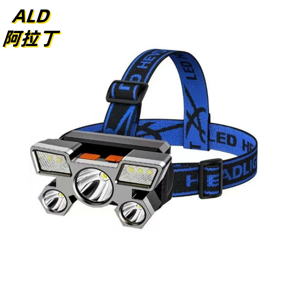 Трансграничная светодиодная фара с сильным светом, USB-зарядка, пятиголовый самолетный фонарь, уличная шахтерская лампа с креплением на голову, ночной свет для рыбалки с высоким люменом