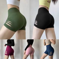 ヨーロッパとアメリカの中空スポーツヨガピーチショーツ女性のハイウエストヒップリフティングタイト痩身カジュアルランニングフィットネス3点パンツ