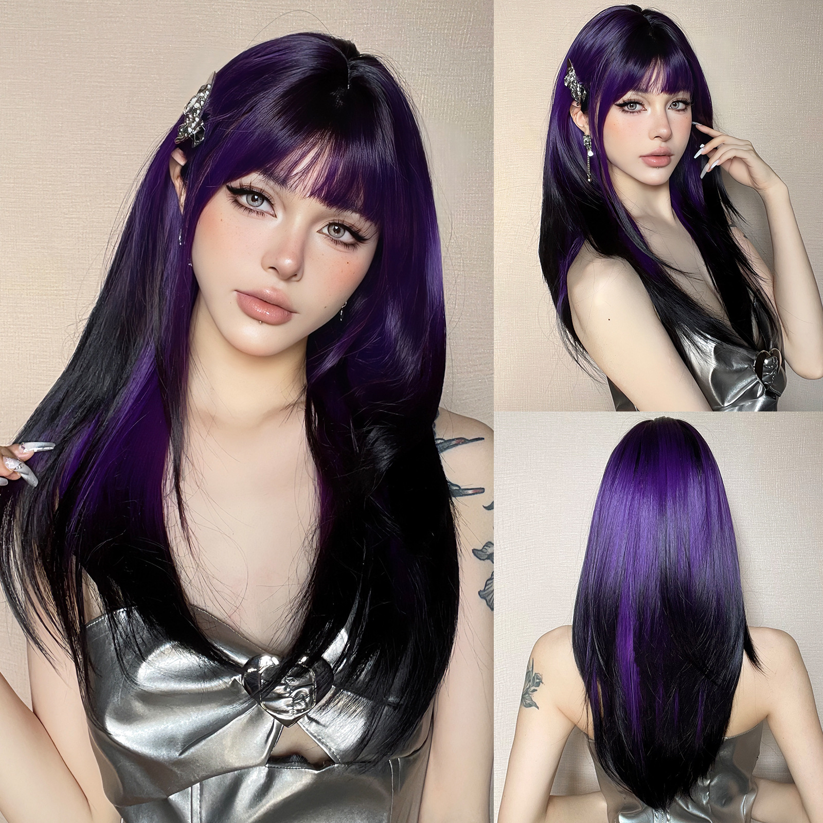 Nuevo flequillo de color degradado, cabello rizado de longitud media de alto nivel, peinado y reducción de la edad, peluca de dopamina de verano, tipo de cabello completo image 1