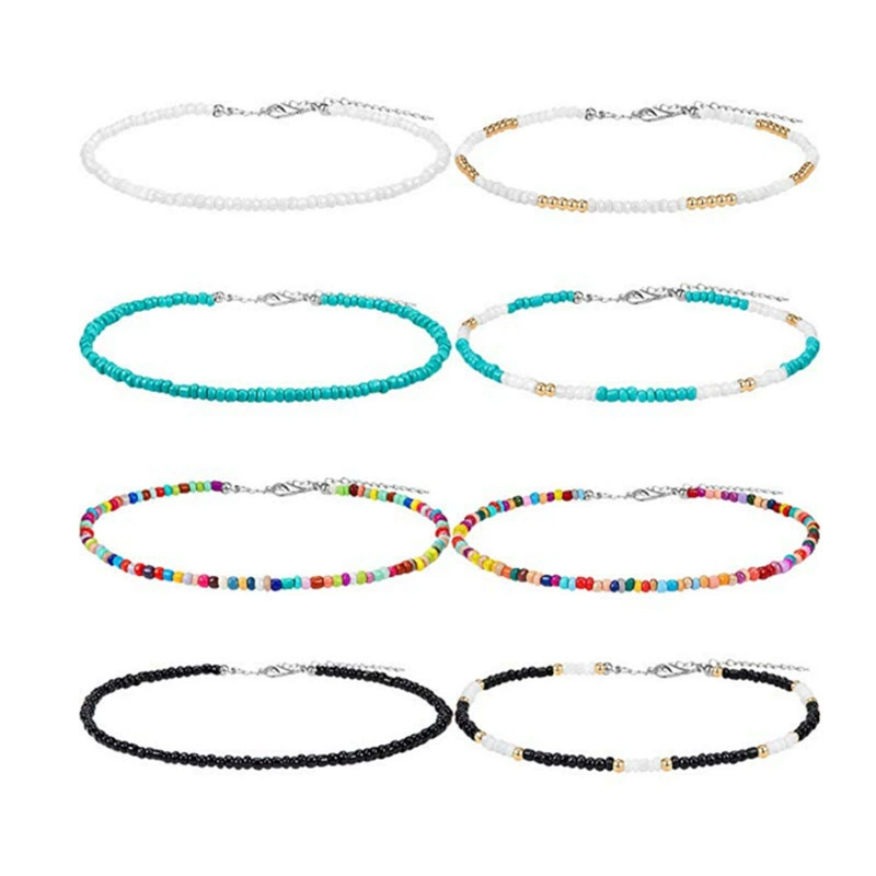 Европейское и американское новое ожерелье Богемное Радужное ожерелье-колье ручной работы Модное универсальное красочное ожерелье из рисовых бусин