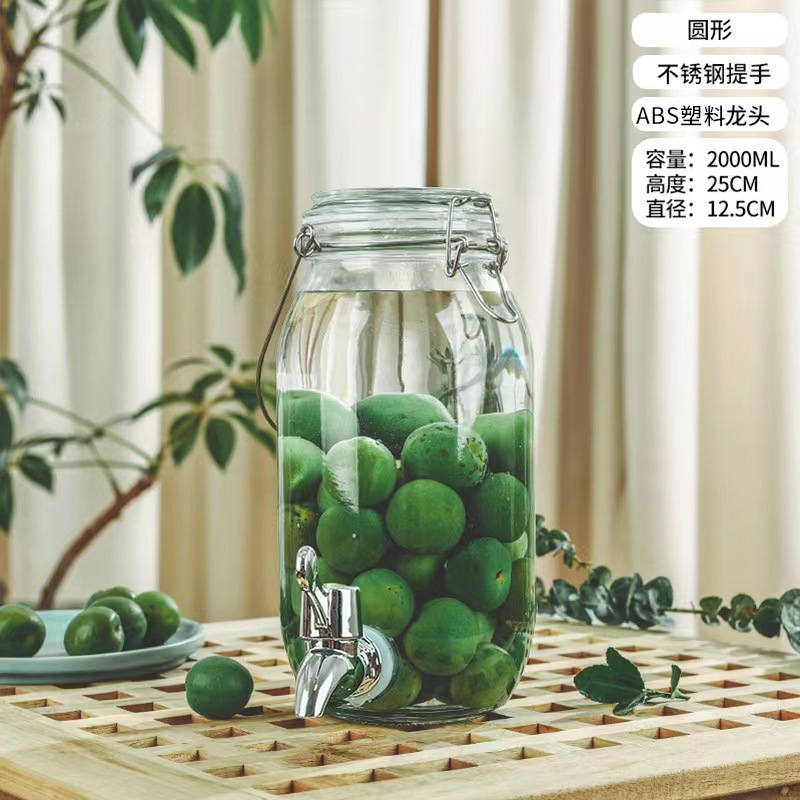 Botella de vidrio de remojo de licor, botella de remojo de licor de ciruela verde, botella de cerveza, botella de cierre de vidrio con mango de grifo