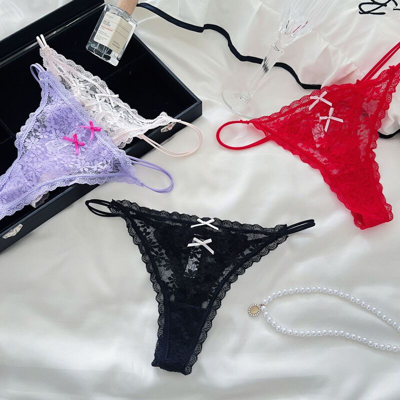 Honey Girl French Lace Panties for Women, Pure Desire, Cute, Sexy, Alluring, Bowknot, Cotton Crotch, Thong for Women