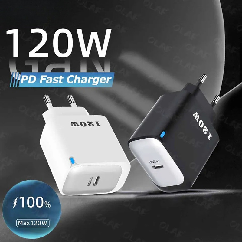 120W Fast Charger Type-C Quick Charge 3.0 PD Adapter European Standard Portable Compact Charging Head Wholesale