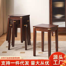 实木小凳子家用高方凳矮凳可叠放客厅餐桌中式圆凳木板凳简约小型