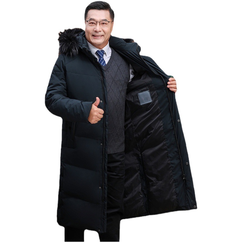 Abajo chaqueta de los hombres 2023 Invierno nuevo medio-longitud con capucha cálido de mediana edad y anciano papá pato blanco abajo chaqueta