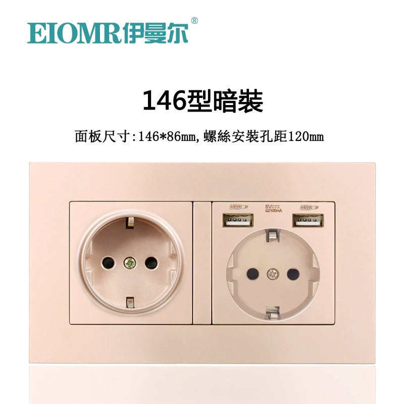 Dual European socket panel 16A, dual USB charging, multiple finishes (German/French, glass/metal)