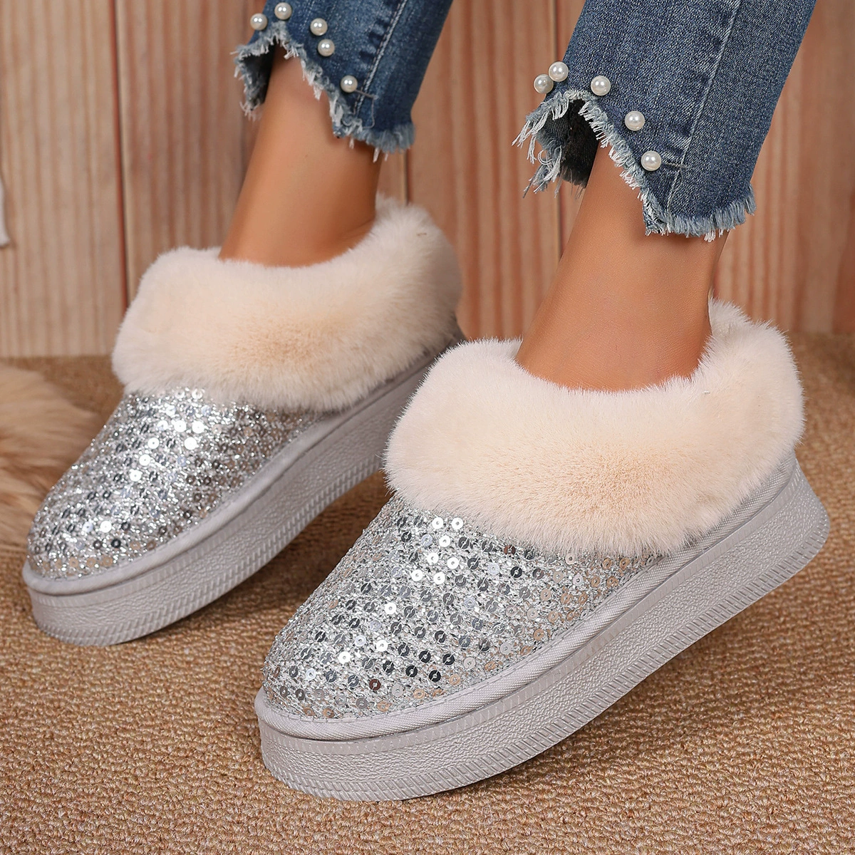 Зимние ботинки, утепляющая подошва с Nail sequins платформа, плюс размер