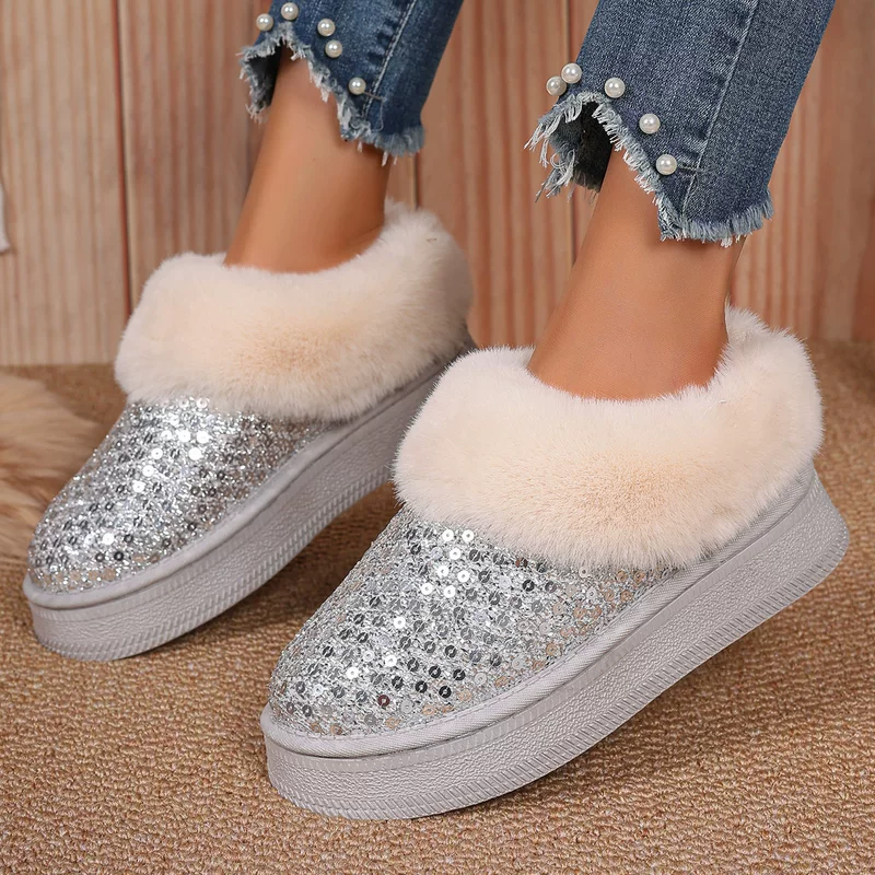 Зимние ботинки, утепляющая подошва с Nail sequins платформа, плюс размер