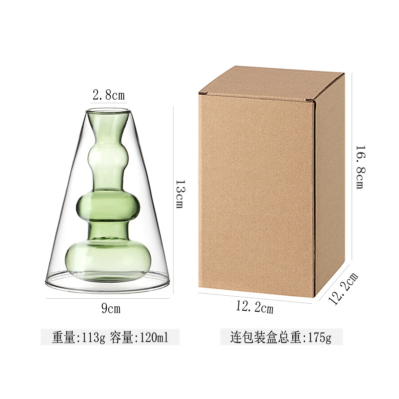 Jarrón de cristal de doble capa, adorno de estilo europeo, decoración de sala de estar cultivada en agua, recipiente para flores minimalista moderno nórdico, diseño creativo hidropónico