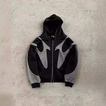 欧美外贸跨境秋冬新款街头嘻哈拼接印花连帽衫Y2K原宿风外套卫衣