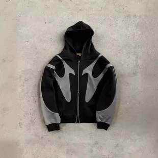 European and American Wholesale Cross-Border Autumn and Winter New Street Hip-Hop Splicing Printed Hoodie Y2K Harajuku Style Jacket Sweatshirt