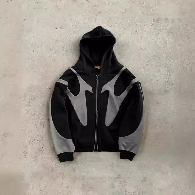 ヨーロッパとアメリカの卸売クロスボーダー秋と冬の新しいストリートヒップホップスプライシングプリントパーカーY2K原宿スタイルジャケットスウェットシャツ|undefined