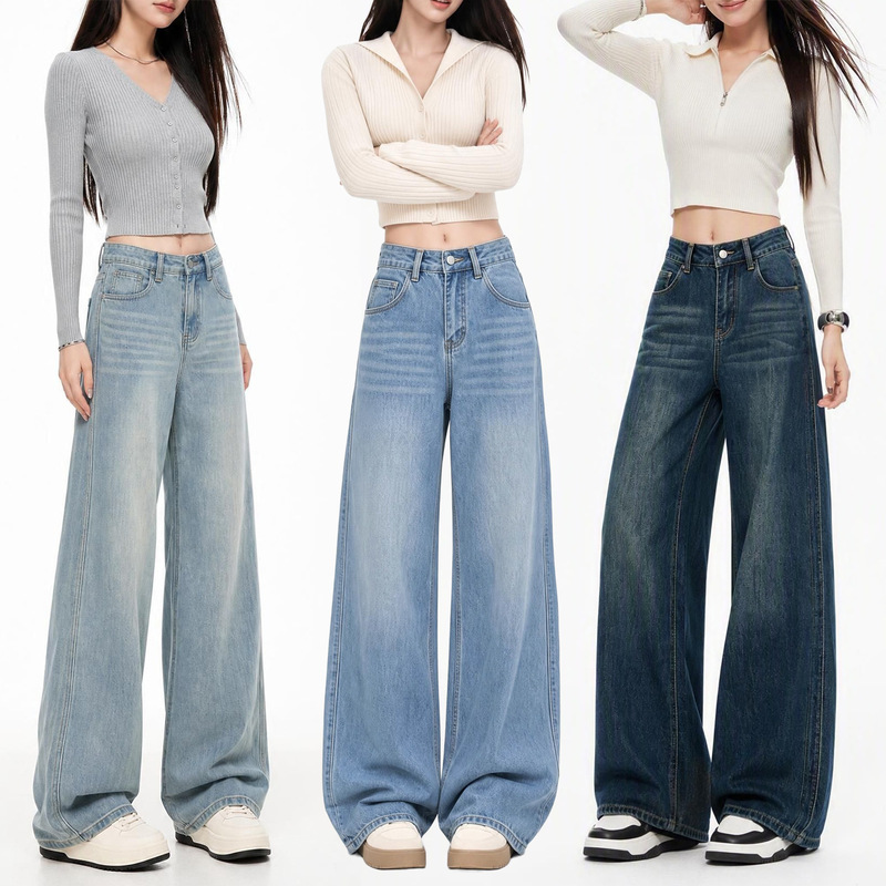 Retro narrow wide-leg jeans for women, 2026 autumn and winter new style, straight loose comfortable jeans for women, versatile for commuting Retro narrow wide-leg jeans for women, 2026 autumn and winter new style, straight loose comfortable jeans for women, versatile for commuting