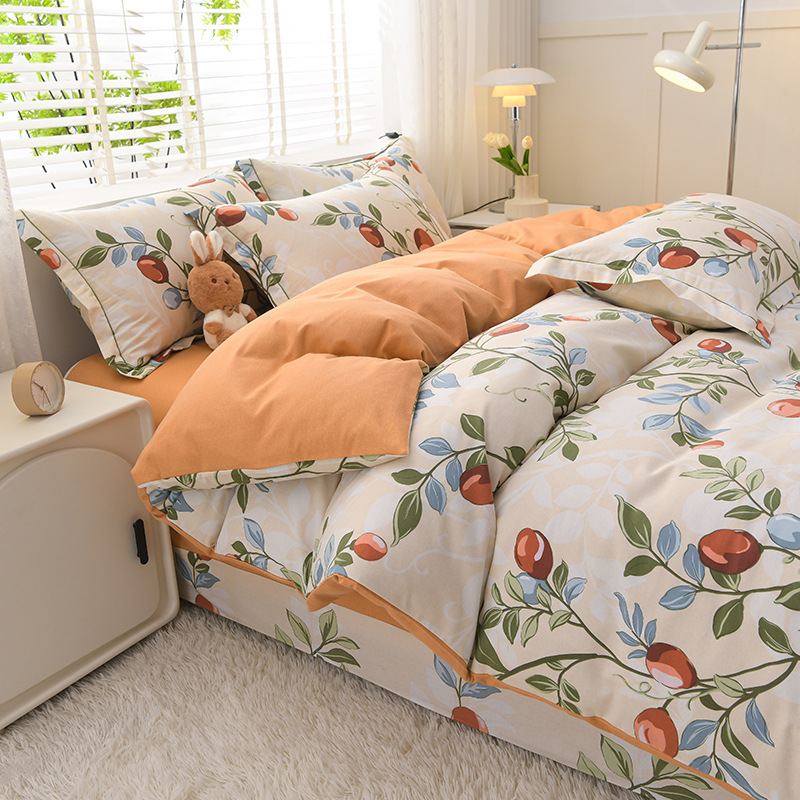 Ropa de cama de algodón agradable para la piel, funda de edredón, ropa de cama de alta gama, juego de cuatro piezas de lijado de algodón 100 engrosado universal de cuatro estaciones