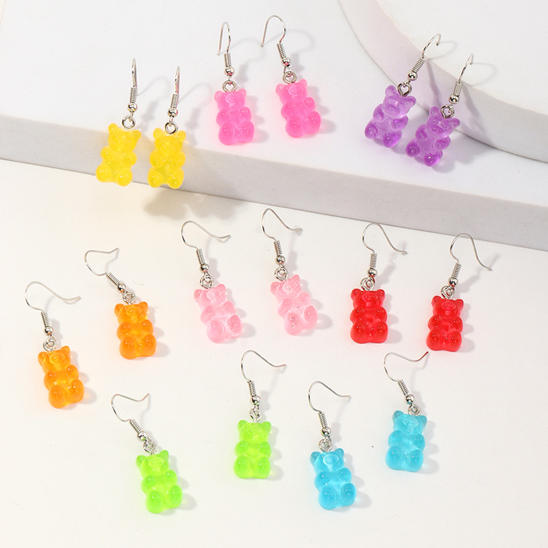 Fashion Cute Candy Color Cartoon Bear Girls' Earrings 8 Pairs Set display picture 5
