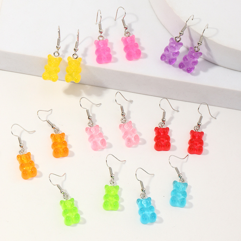 Mode Mignon De Couleur De Sucrerie De Bande Dessinée Ours Filles Boucles D'oreilles 8 Paires Ensemble display picture 5