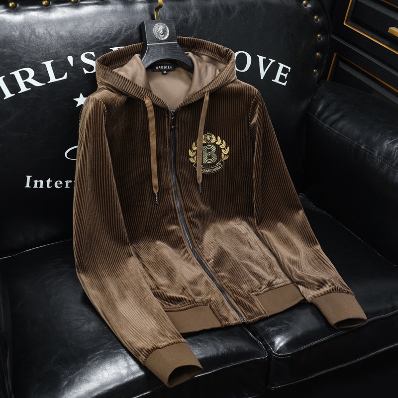 boy Europe Station 2023 Autumn Winter New Velvet Embroidered Men's Hooded Jacket Plus Size Trendy Casual Coat Top_viptrois.com