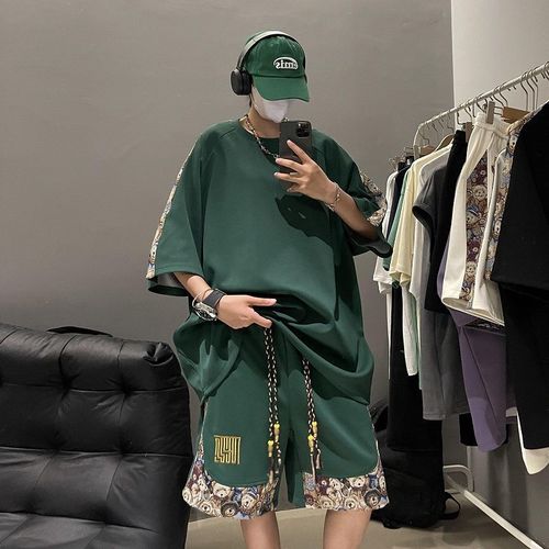 Dopamine Style Men's Summer Loose Couple Chinese Style Embroidered Fashion Two-Piece Set