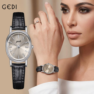 Goldie Cross-Border Women's High-End Watch with a Simple, Niche, and Sophisticated Design, Oval-Shaped Women's Watch with Genuine Leather, Waterproof Quartz Watch