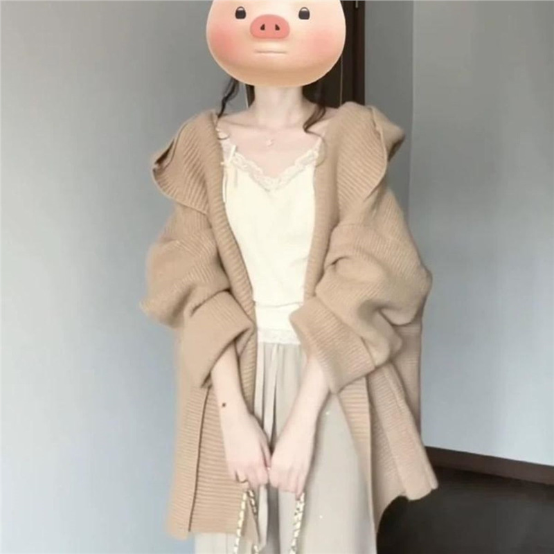 韩系穿搭早秋上衣中长款不规则奶呼呼软糯开衫毛衣外套女冬针织衫|undefined