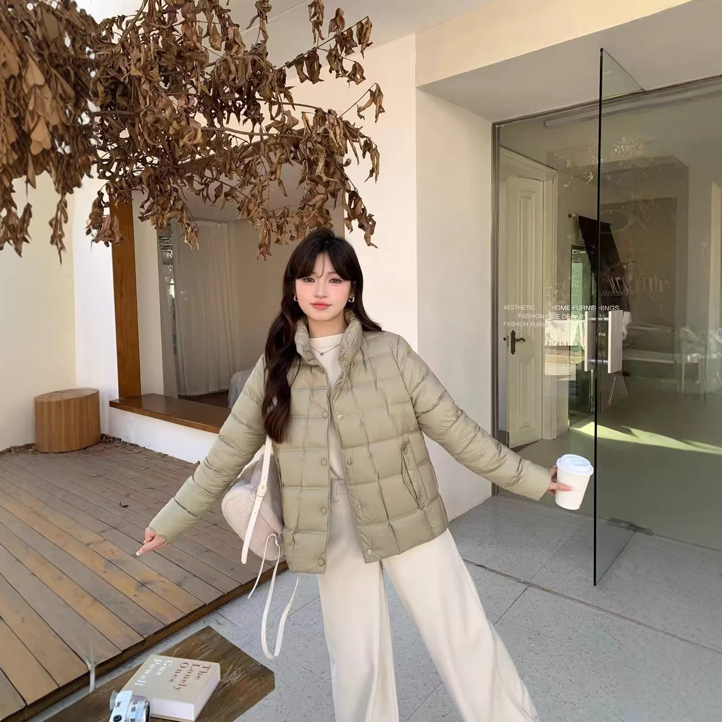 새로운 스타일 90 화이트 오리 다운 라미네이트 러닝 다운 기질 스탠드 칼라 싱글 브레스트 여성용 겨울용 얇은 다운 재킷