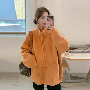 Maternity Autumn and Winter Sweater Half-turtleneck Zipper Cardigan Jacket Knitted Thickened Orange Loose Windbreaker Pregnancy