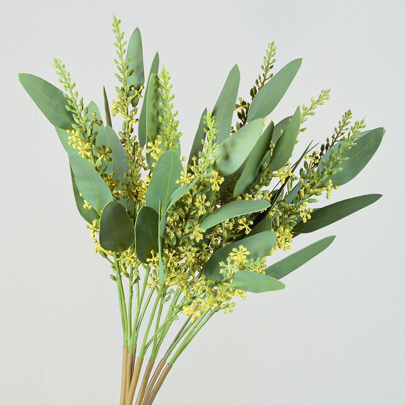 仿真綠植桉樹葉單支荷蘭帶果桉樹葉北歐家居裝飾擺件仿真植物批發
