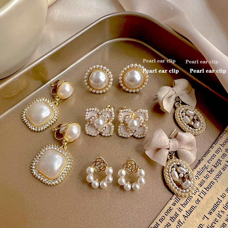 Pearl Painless Ear Clips for Women Xia Wu Ear Holes, Luxury and Luxury, Luxury and Elegant Feelings, Small Group, Retro Earrings, Temperament, Round Face Earrings, Wholesale