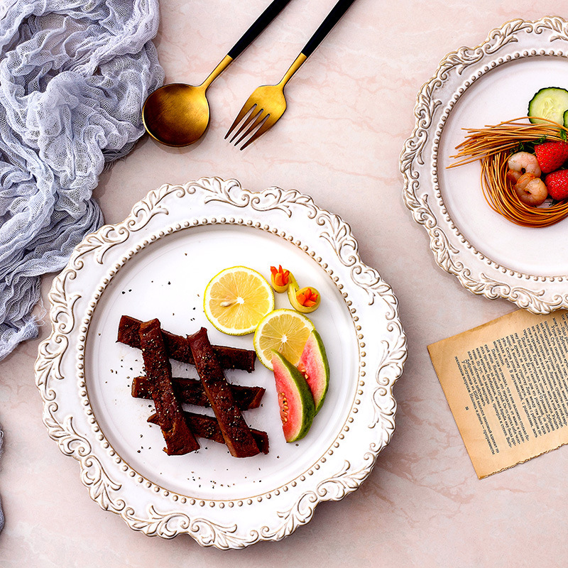 French Baroque Retro Relief Palace Style Ceramic Dinner Plate European Tableware Western Dinner Plate Soup Plate Bowl and Plate Set French Baroque Retro Relief Palace Style Ceramic Dinner Plate European Tableware Western Dinner Plate Soup Plate Bowl and Plate Set
