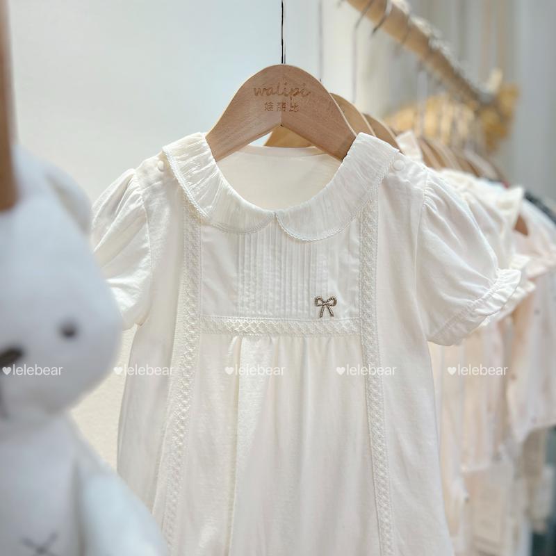 2026 Short-Sleeved Infant Girl Baby Clothing Summer Stylish Doll Collar Puff Sleeve Jumpsuit