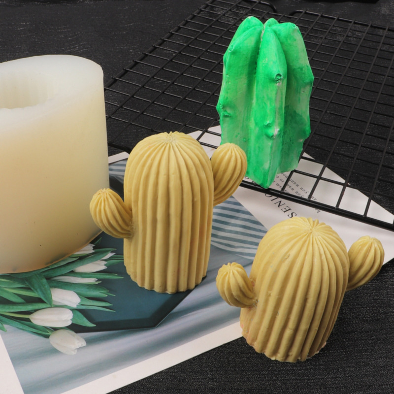 Simulación 3D molde de silicona cactus aromaterapia molde de yeso para hornear cactus columna DIY molde de la torta de la vela