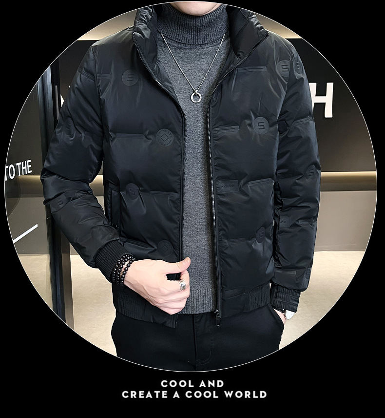 Piumino Giacca da uomo Autunno e inverno Giacca in cotone da uomo di tendenza con colletto in piedi casual di nuova moda_voghion.com