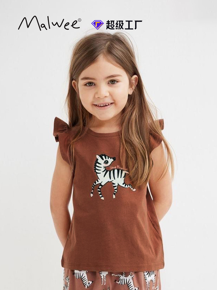Transfronterizo malwee niñas de manga corta verano nuevo estilo europeo y americano para niños de media edad Casual cuello redondo adorable camiseta de niña