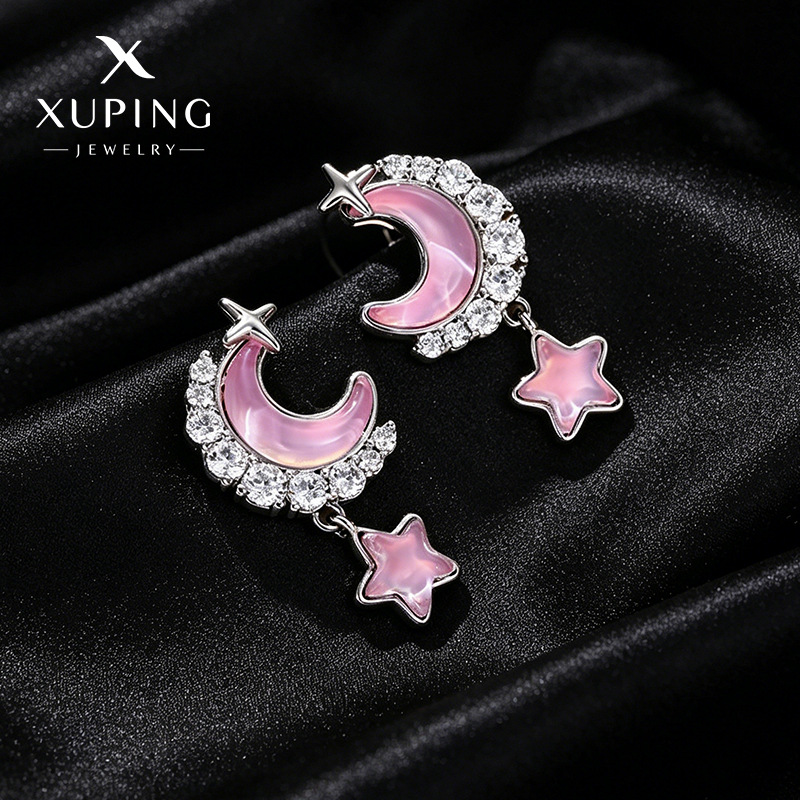 Xuping Mocha Stone Star Moon Earplugs simple inwind temperamento suave pendientes de moda pendientes de bordilla al por mayor