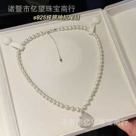 天然5-6mm淡水珍珠圆珠项链母亲节送礼玉髓佛纯银女项链礼物礼盒