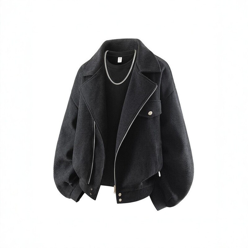Men's Short Collared Jacket, Spring and Autumn New Style 2026, Loose Casual Black Fashion Trendy Men's Top Men's Short Collared Jacket, Spring and Autumn New Style 2026, Loose Casual Black Fashion Trendy Men's Top