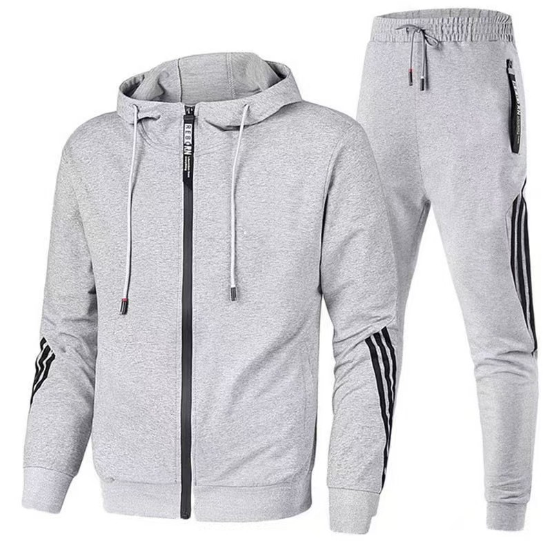Artesanos al por mayor transfronterizo nuevo hombre juego deportivo casual tres barras con cremallera encapuchada chaqueta deportiva pantalones explosivos