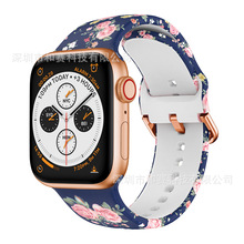 适用苹果印花表带Apple watch8印花硅胶表带苹果三星扣印花手表带