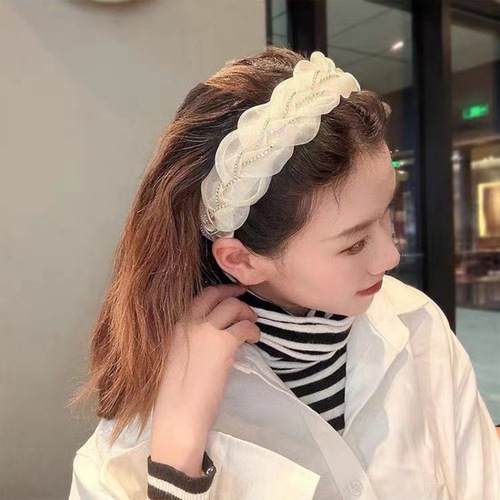 New Water Diamond Braid Headband with Organza Plait Hair Clip, 3D High Crown Top High-End Lightweight Luxury Diamond Accents Hair Accessory